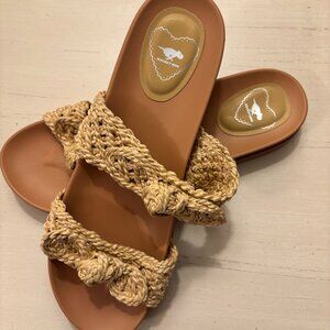 Rocket Dog Silas Womens Slide Sandal Beige Bows Size 11 New